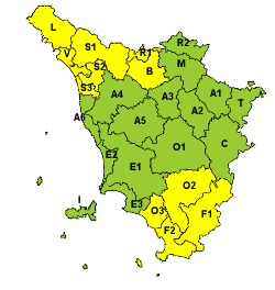 Codice giallo per pioggia giovedì 17 e venerdì 18 gennaio