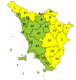 Maltempo, codice giallo per temporali nelle zone interne e appenniniche