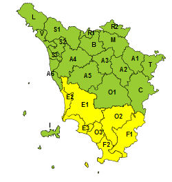 Temporali, codice giallo su Toscana centro sud fino alle 24 di sabato