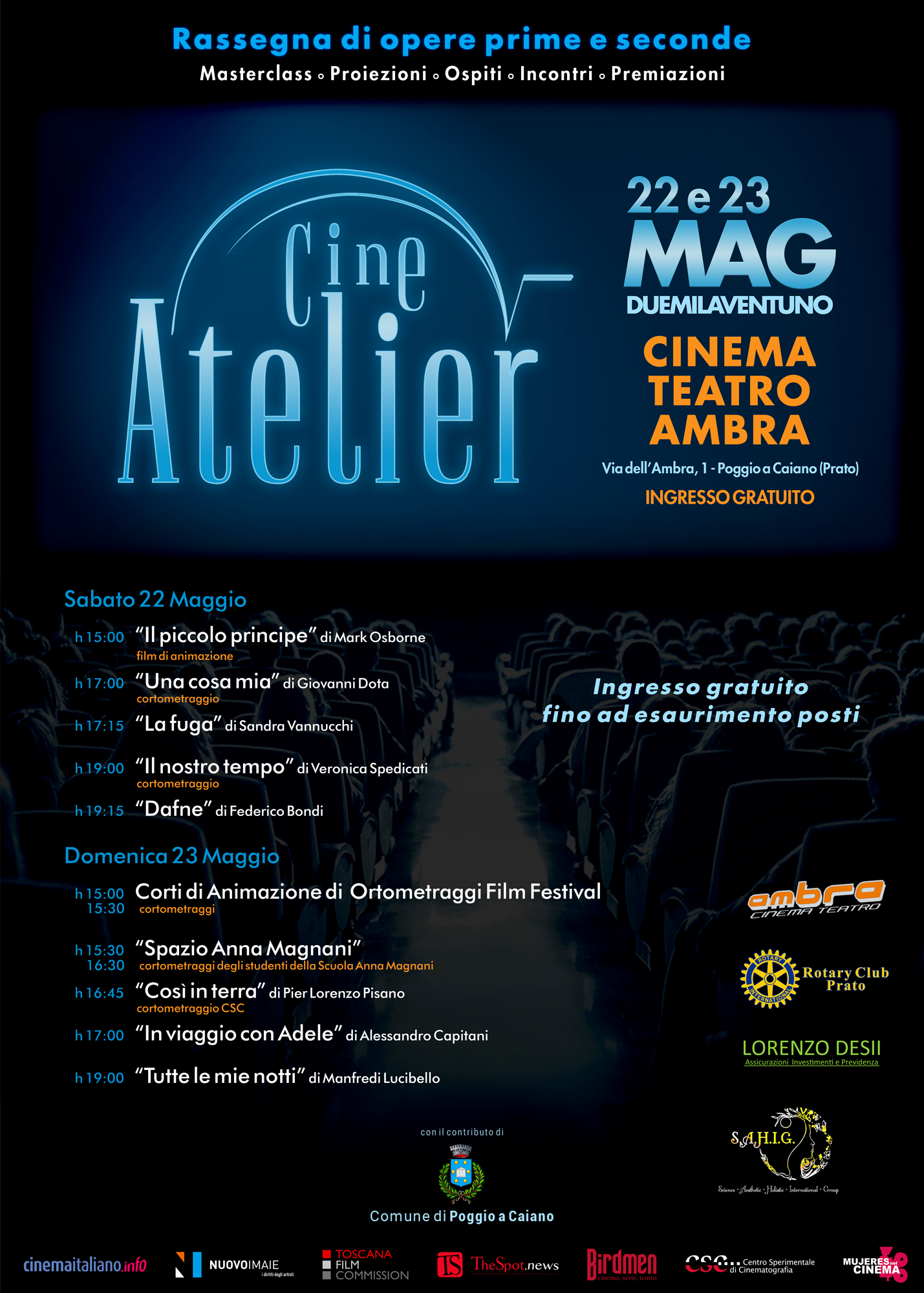 CineAtelier, il 22 e 23 maggio a Poggio a Caiano