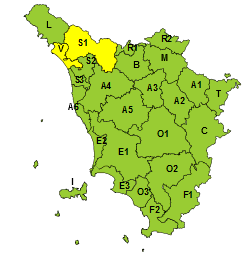Codice giallo per pioggia nelle zone settentrionali 
