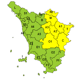 Codice giallo fino alle 20 per temporali su Toscana settentrionale e Appennino 