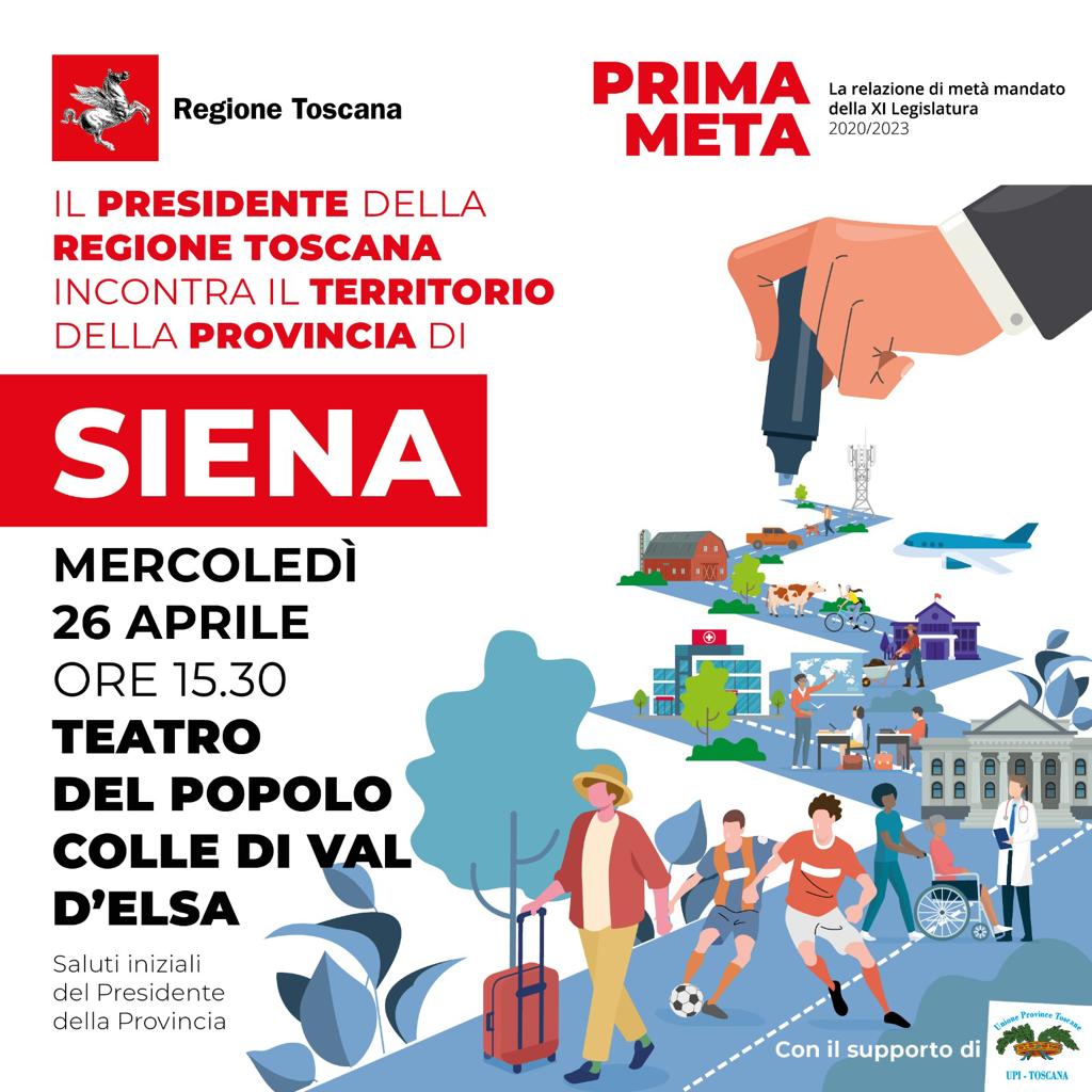 Metà mandato, il 26 aprile Giani a Colle Val d'Elsa incontra il territorio senese