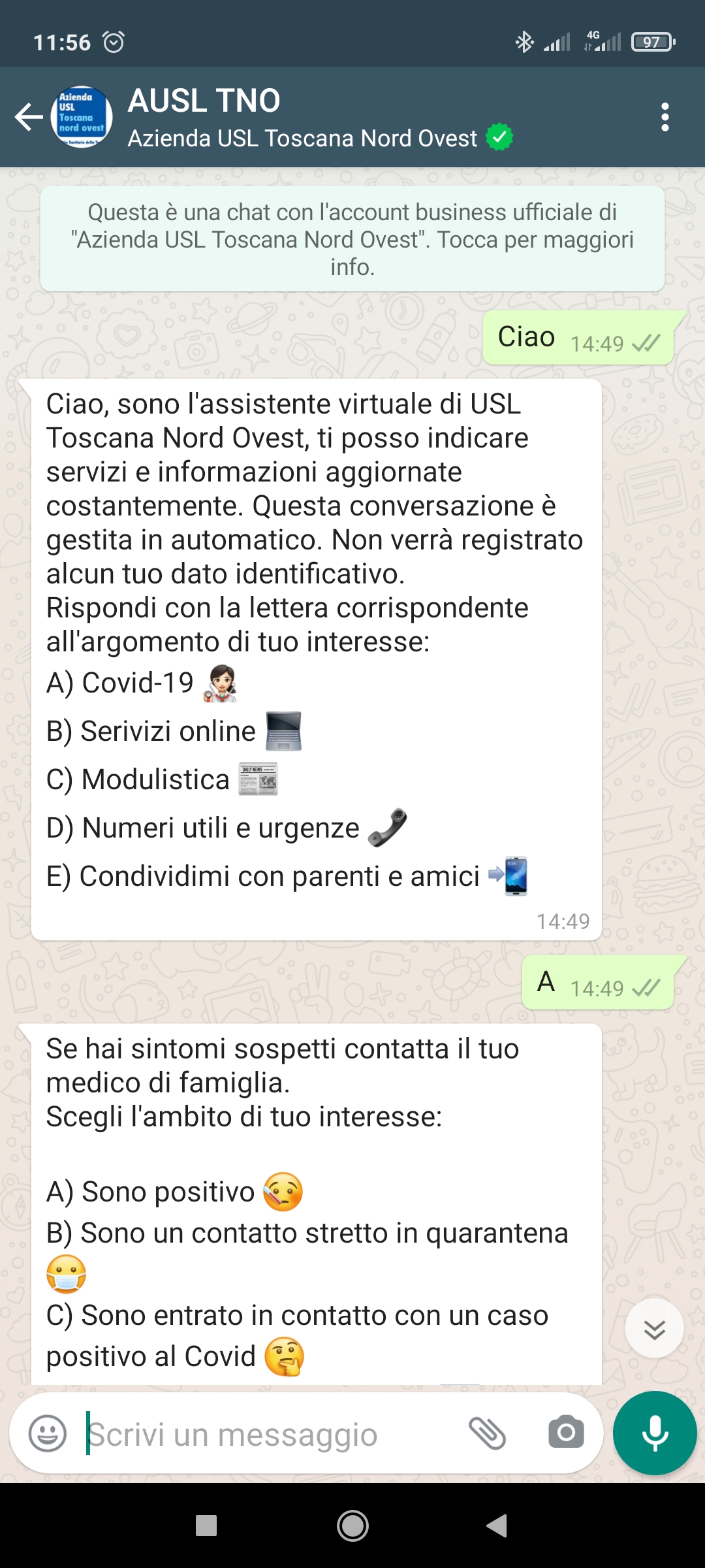 Covid, Ausl Toscana nord ovest sperimenta prima in Italia assistente virtuale WhatsApp