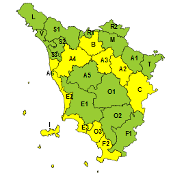 Codice giallo  per vento di Grecale su crinali appenninici e  Arcipelago