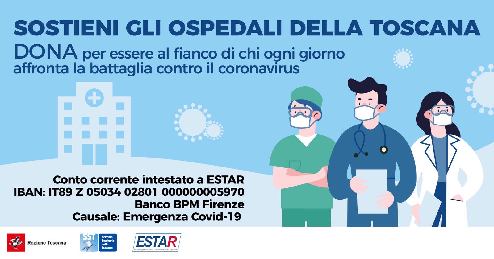 Immagine Coronavirus, ad oggi 285mila euro raccolti con la campagna "Sostieni gli ospedali della Toscana"
