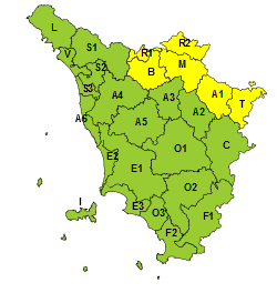 Rischio idrogeologico, codice giallo per le zone appenniniche nord-orientali