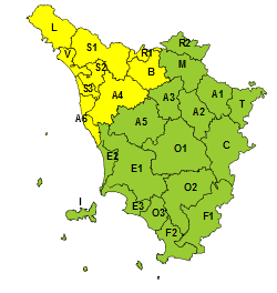 Piogge e temporali sul nord-ovest della Toscana, codice giallo per domenica 8 gennaio