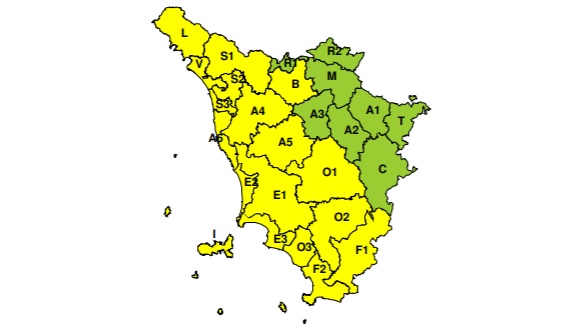 Codice giallo per rischio idraulico il 27 dicembre sulla Toscana occidentale