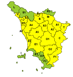 Codice giallo per pioggia e temporali domani, lunedì 21 maggio, su tutta la Toscana