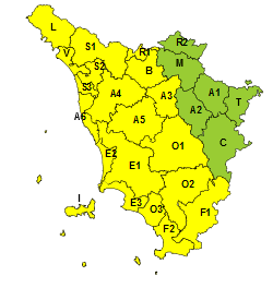 Maltempo, codice giallo per rischio idrogeologico su gran parte della Toscana