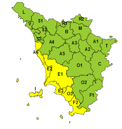 Codice giallo per rischio idrogeologico in zone costiere centro-meridionali e isole