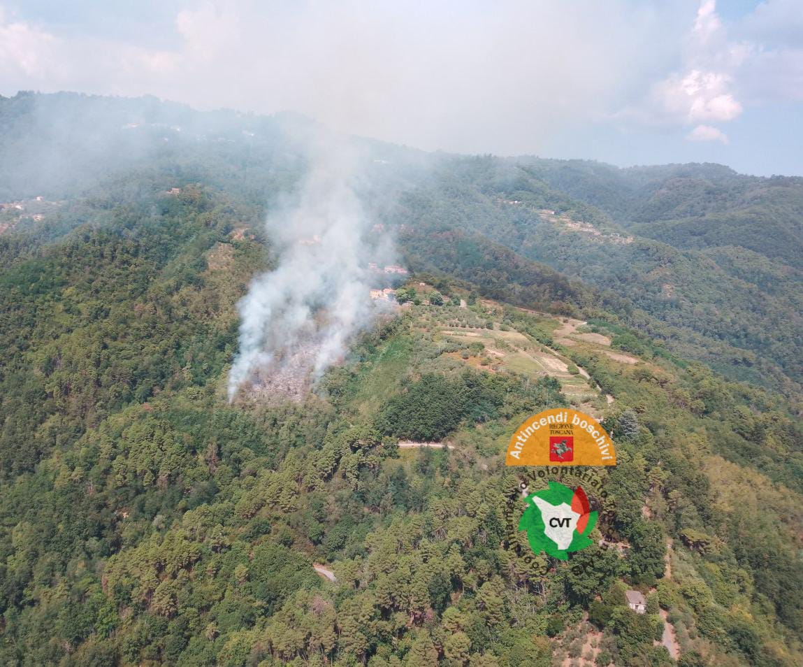Incendio in un bosco vicino al paese di Marliana (Pt)