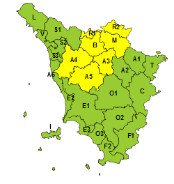 Codice giallo prorogato fino alle 13 di mercoledì 3 per pioggia; fino alla mezzanotte di martedì 2 per vento 