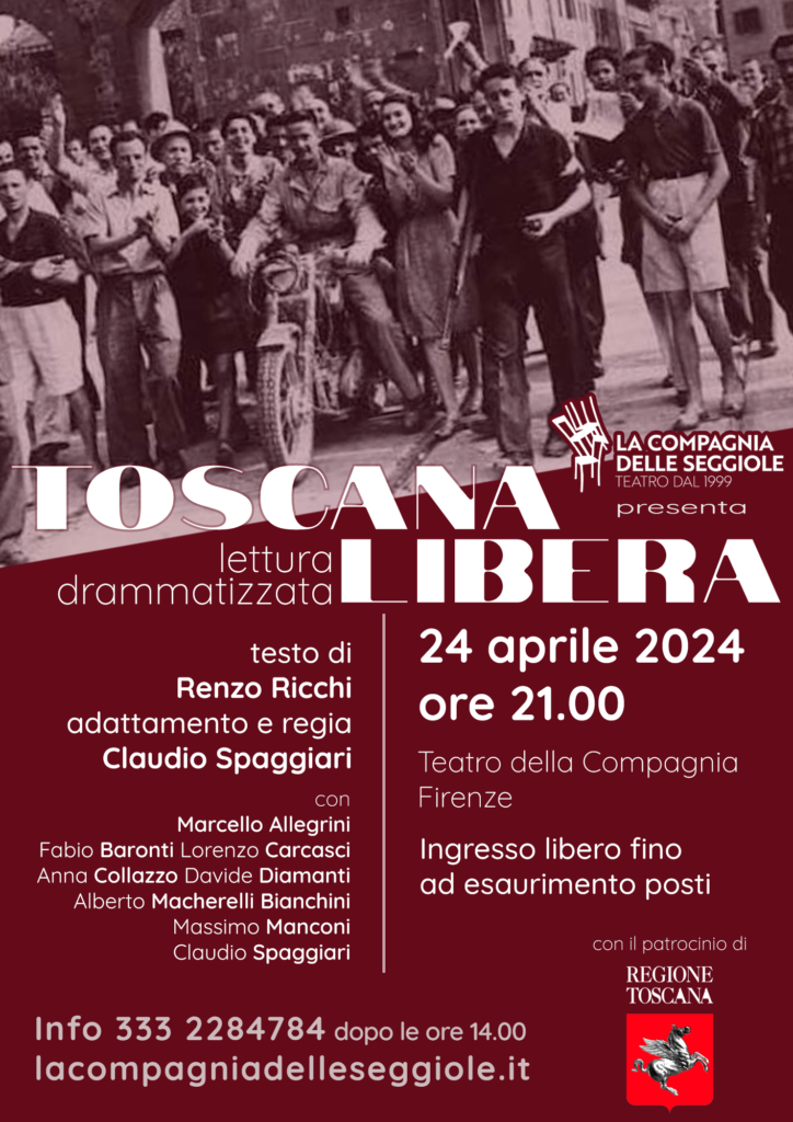 “Toscana libera”, lettura scenica alla Compagnia mercoledì 24 aprile alle 21