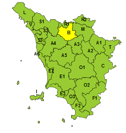 Codice giallo martedì 21 novembre per valli Bisenzio e Ombrone pistoiese