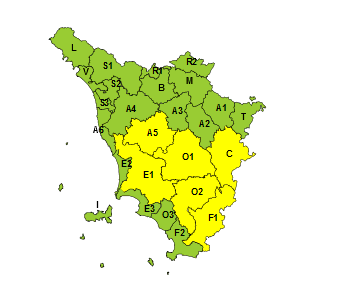 Codice giallo per temporali e rischio idrogeologico sulla Toscana meridionale