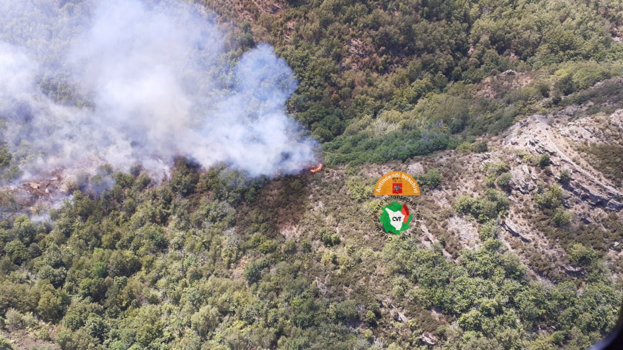Fiamme nei boschi di Reggello (Fi), tre elicotteri in azione