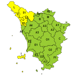 Codice giallo per temporali sulla Toscana nord occidentale