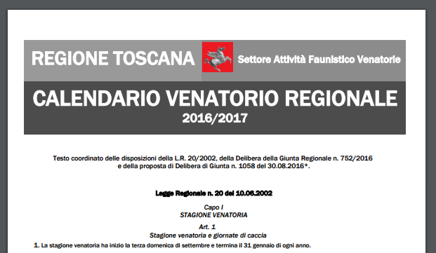 Caccia, approvato il Calendario 2016-2017