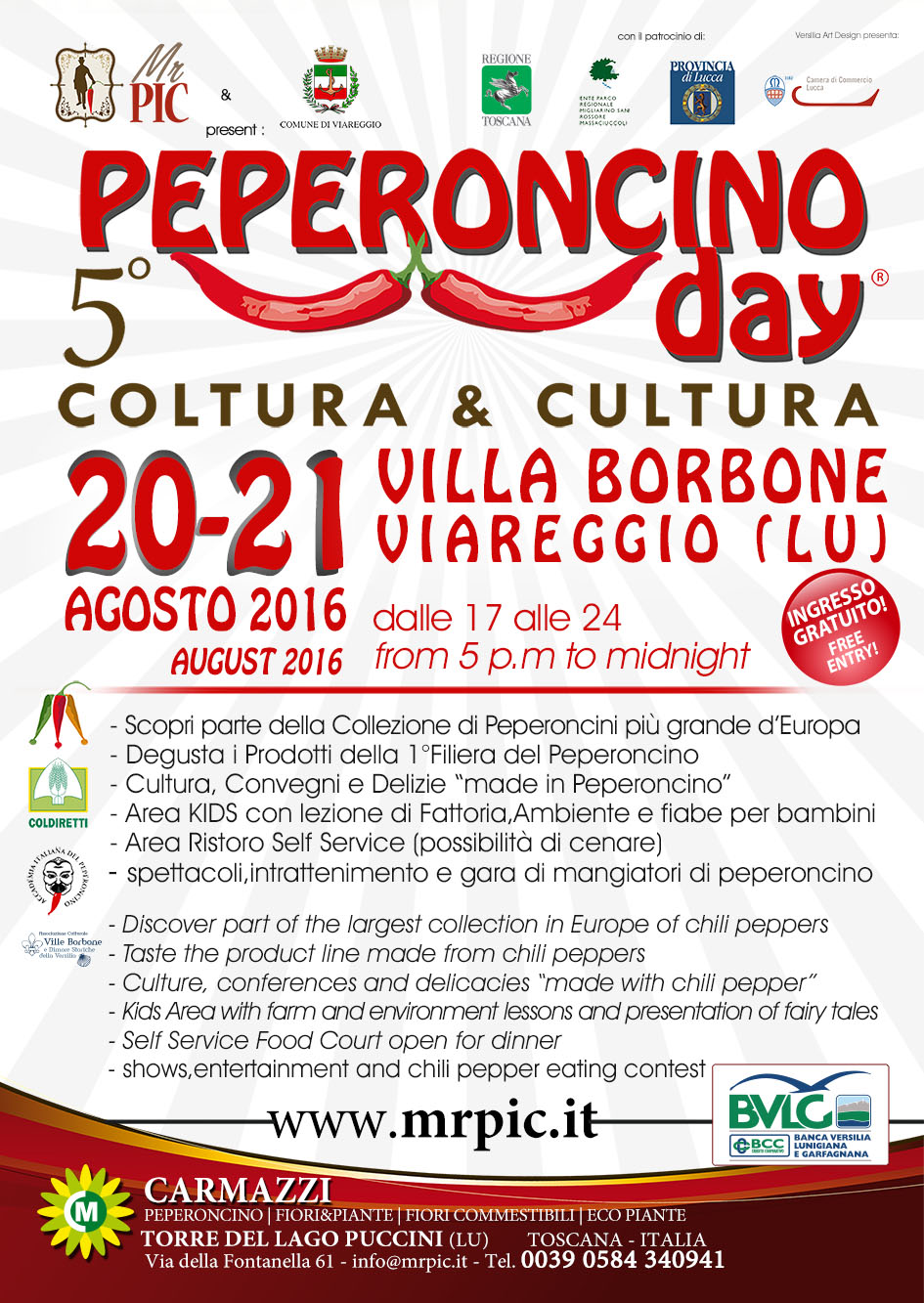 Agricoltura, il 20 e 21 agosto a Viareggio il V Peperoncino Day